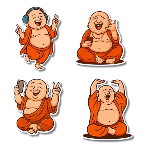 Image of Regalo Casila Laughing Buddha Fridge Magnet Set Fun Modern Monk Series 4 Pc Ideal Gift for Kids Adults Friends Colleagues