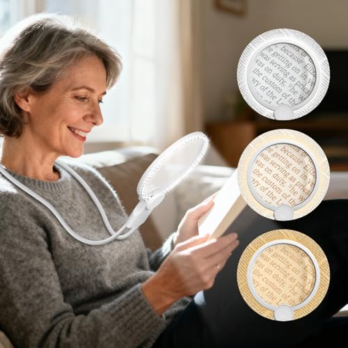 Hands-Free Magnifying Glass with Light Neck Magnifier for Close Work Reading Small Print Cross Stitch Sewing & Crafts Rechargeable Lighted Magnifier Vision Aid for Seniors & Low Vision
