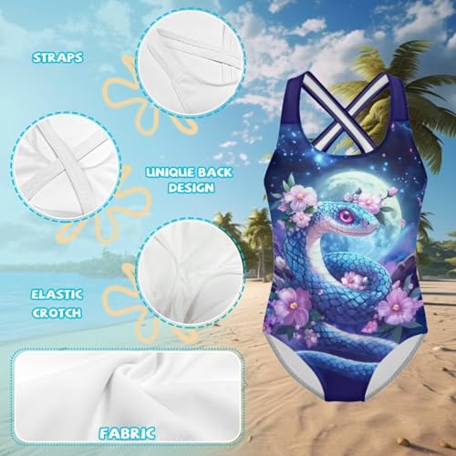 Image of WELLFLYHOM Girls Bathing Suits One Piece 5-14 Kids Full Coverage Swimsuits Cross Back Summer Swimwear for Beach Holiday