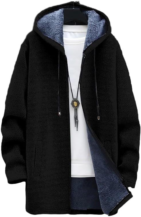 BIVENANT Men's Long Cardigan Hoodies Aztec Cowboys Hooded Jackets Zipper Western Fleece Winter Coats with Pockets