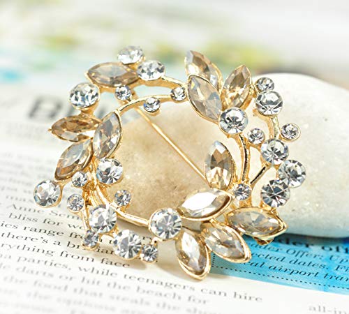Image of Gyn&Joy Clear Crystal Rhinestone Floral Wreath Pin Brooch BZ005