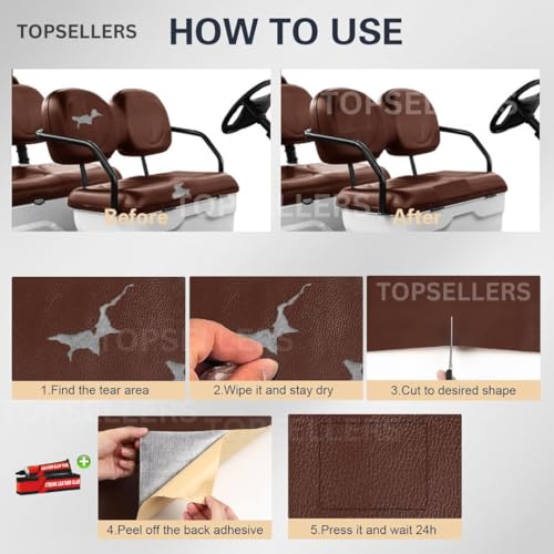 Image of TOPSELLERS Leather Repair Patch with Extra Strong 2 Glue Tube - Premium Self-Adhesive Leather for Sofas, Car-Bike Seats, Chairs, and More - High Durability and Proven Repair Solution (BROWN-2)