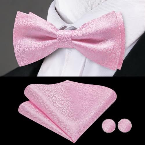 Image of Dubulle Mens Cummerbund and Bow Tie Set Paisley Floral Pretied Bowties for Men Pocket Square Cufflinks Wedding Business