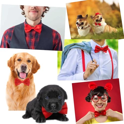 JZK Vorgebundene, leuchtend rote Fliege für Männer, Frauen und große Hunde, doppellagige, klassische, einfarbige, verstellbare, formelle Smoking-Fliege für Hochzeit, Party, Fest, Kostüm