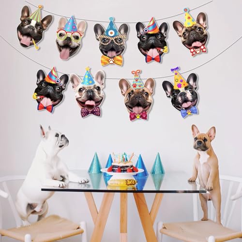 Image of French Bulldog Birthday Garland - Photographic Frenchie Faces Birthday Banner, Funny French Bulldog Bday Party Decoration for Frenchie Lovers, Easy Assembly
