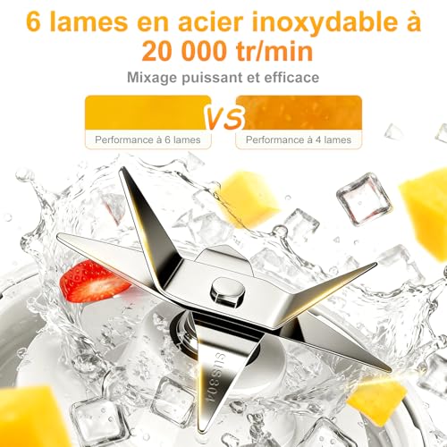 Blender Portable, 650ml Rechargeable Tasse en Tritan, Mini Blender Sans Fil Puissant, Mixeur Smoothie pour Shakes et Smoothies, Mixeur Portable pour Cuisine Bureau Voyage Salle de Sport – Image 5