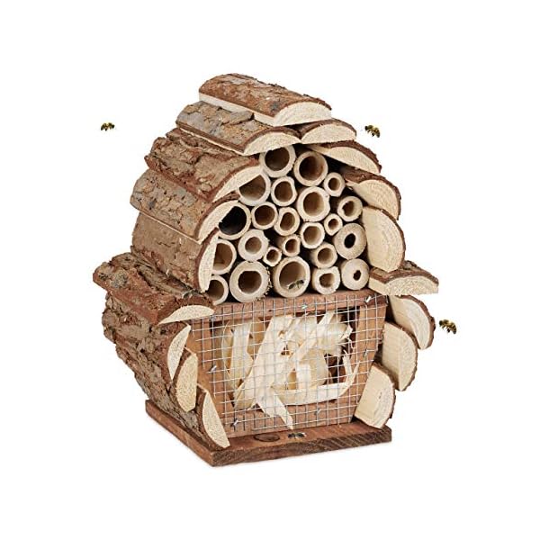 Relaxdays Insektenhotel, Nisthilfe Bienen, Florfliegen, Hummeln, Garten & Balkon, Bienenhotel HBT 20,5x17,5x11 cm, Natur