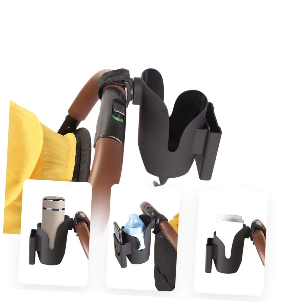 Yardwe 2 Pièces Porte Gobelet Poussette Noir Support Bouteille et Support Téléphone pour Poussettes Portable et Facile à Installer