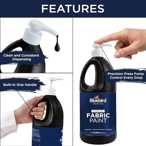 Image of BLUEBIRD Fabric Paint, Lamp Black, 67.6 Fl Oz, Permanent Fabric Paints for Clothes, Furniture Upholstery