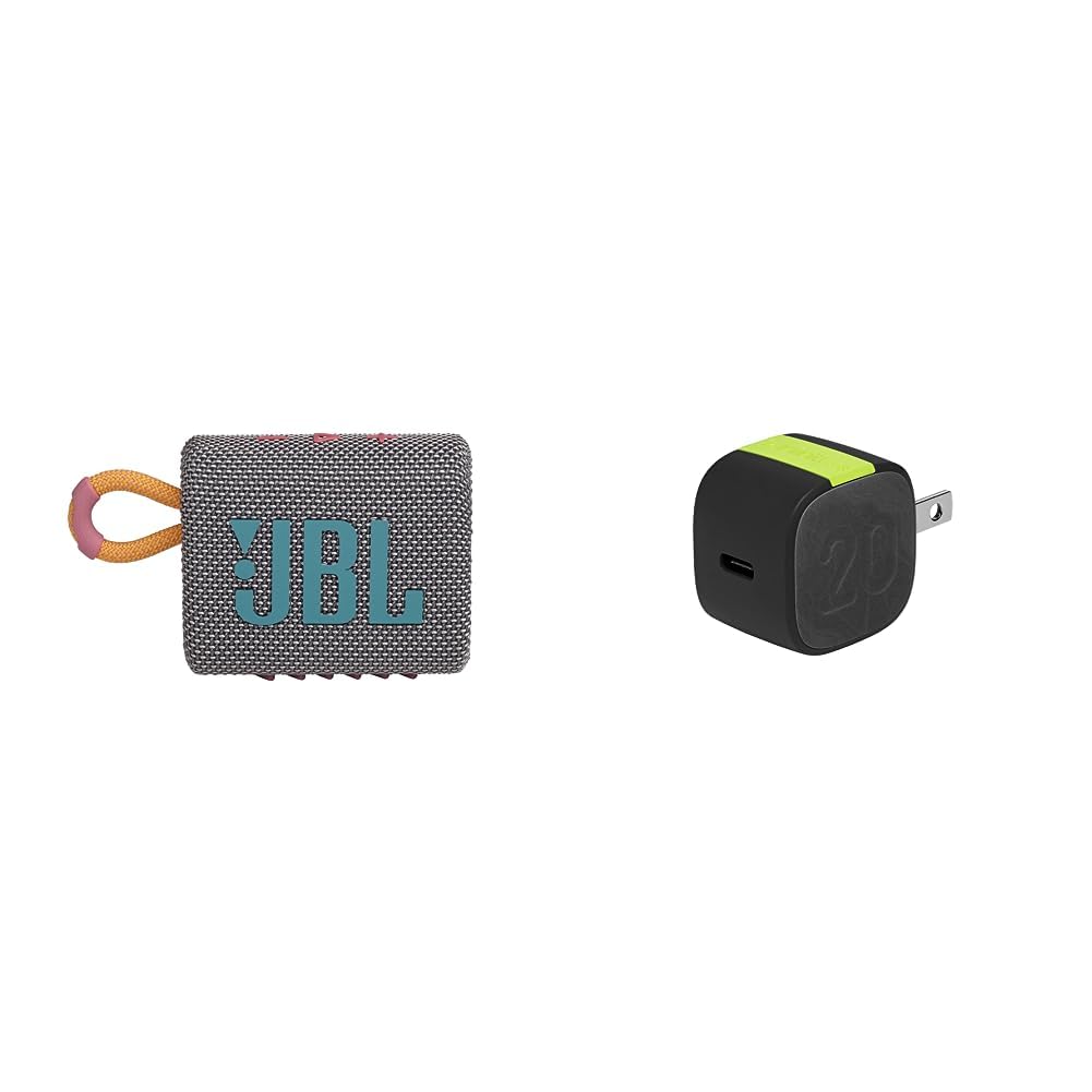 JBL Go 3 Portable Speaker with Bluetooth Built-in Battery Waterproof and Dustproof Feature - Grey and InfinityLab InstantCharger