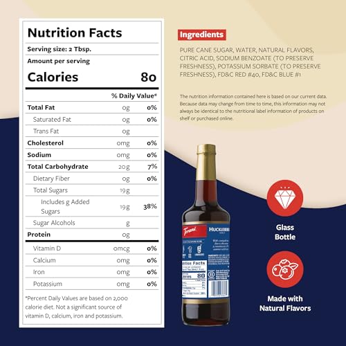 Image of Torani Huckleberry Syrup for Drinks, Flavoring for Iced Tea, Lemonade, Sodas, and Cocktails, Pump Included, 25.4 Oz