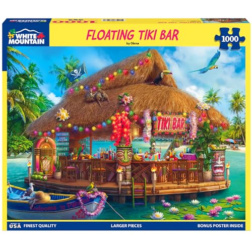 White Mountain 1000 piezas rompecabezas Fun Coastal, Floating Tiki Bar | Piezas grandes, regalo para adultos y familia, 24"x30" pulgadas, verano miniatura 3