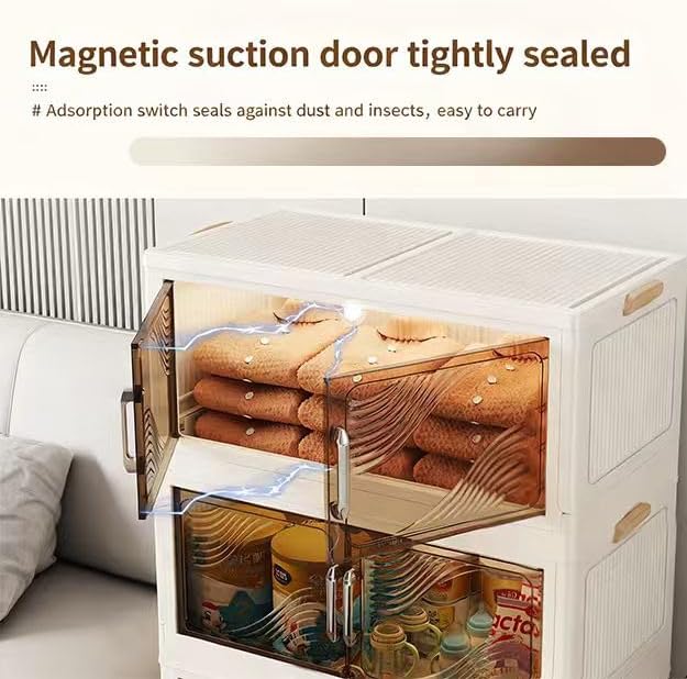 5 Tier Stackable Plastic Storage Bins with Lids Stackable Containers with Wheels and Magnetic Doors Wheels StackableStorage Bins for Living Room,Office,Dorm - Image 4