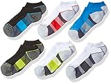 Fruit of the Loom Boys' Big 6 Pack No Show Eveyday Active Socks, Black/Green/Gray/Blue/red/Green, Medium (Shoe Size: 9-2.5)