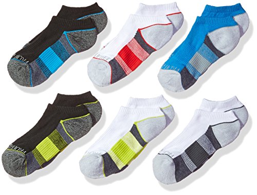 Fruit of the Loom Boys' Big 6 Pack No Show Eveyday Active Socks, black/green/gray/blue/red/green, Medium (Shoe Size: 9-2.5)