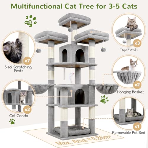 Image of Globlazer Big XL Cat Tower for Indoor Multiple Cats, F68B, Light Grey
