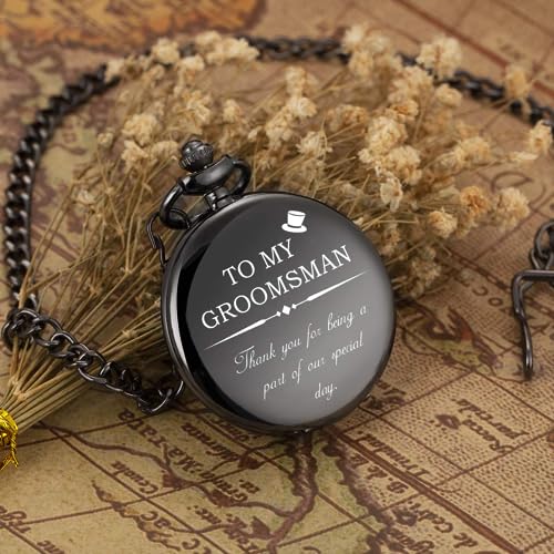 Image of Groomsmen Gift Set of 1 Pieces Best Man Gift for Wedding Groomsman Pocket Watch Proposal Engraved Vintage Pocket Watches for Men Roman Numerals Quartz Pocket Watch