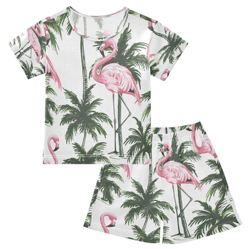 senya Short Sleeve Pajamas Sets Summer Cotton Sleepwear Flamingos Palm Trees