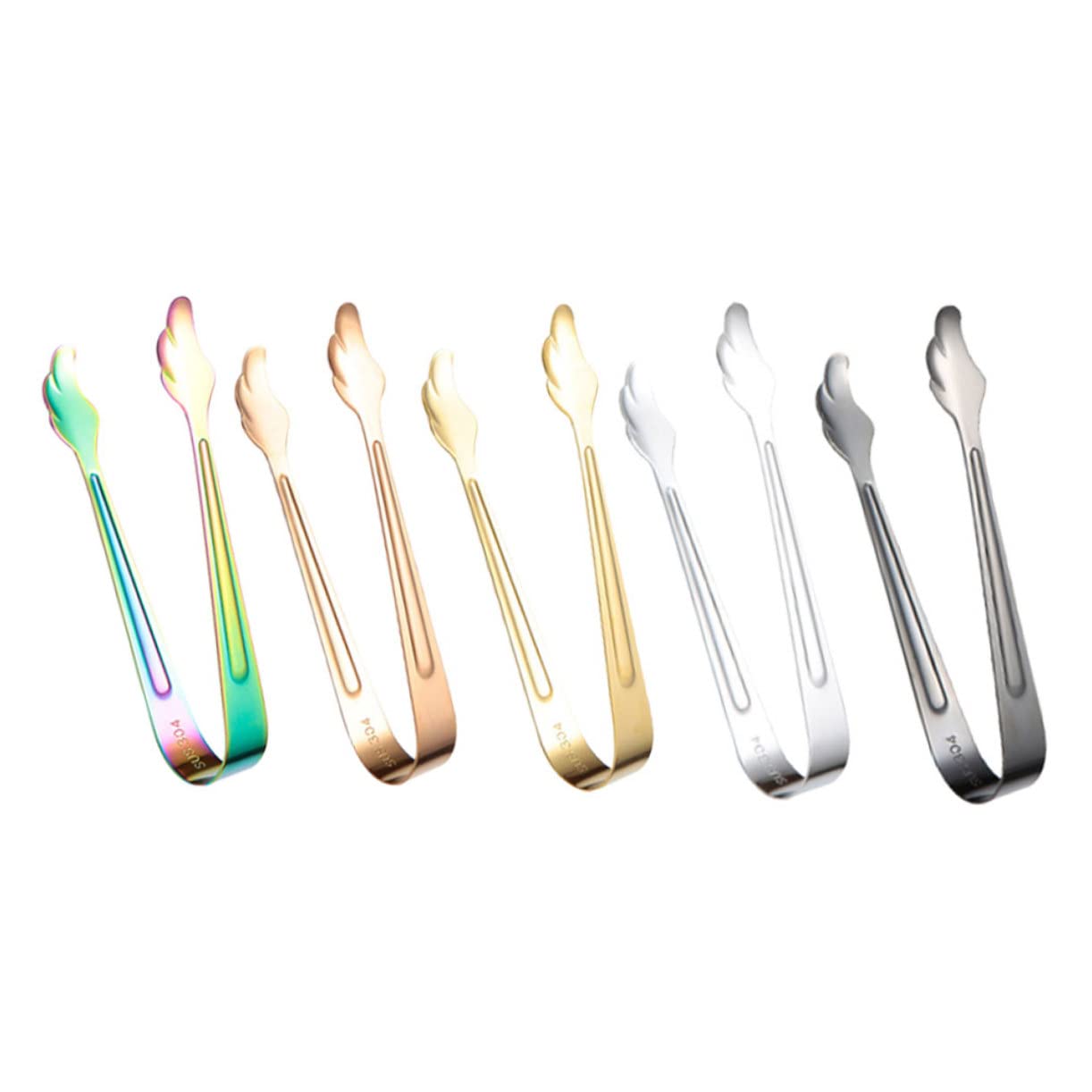 DECHOUS 5Pcs Stainless Steel Ice Tongs for Ice Cubes Sugar Cubes and Appetizers for Bbqs Parties Camping and Home Use and Heat Resistant Food Serving Tongs