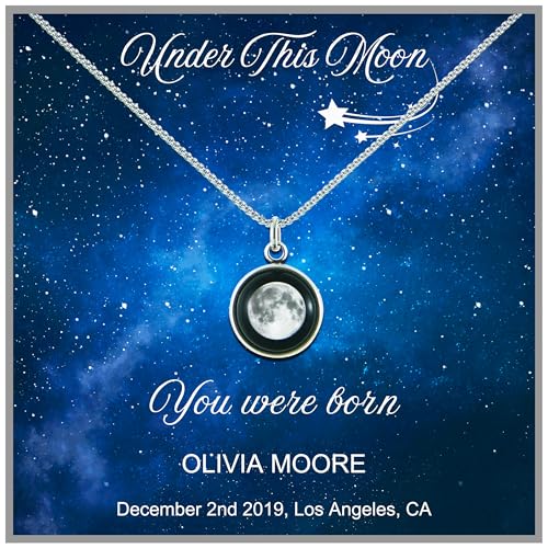 Under This Moon - Custom Moon Phase Necklace for Women – Personalized Glowing Lunar Pendant Jewelry Gift for Birthday, Anniversary, Special Date | Engraved Name Date Necklace
