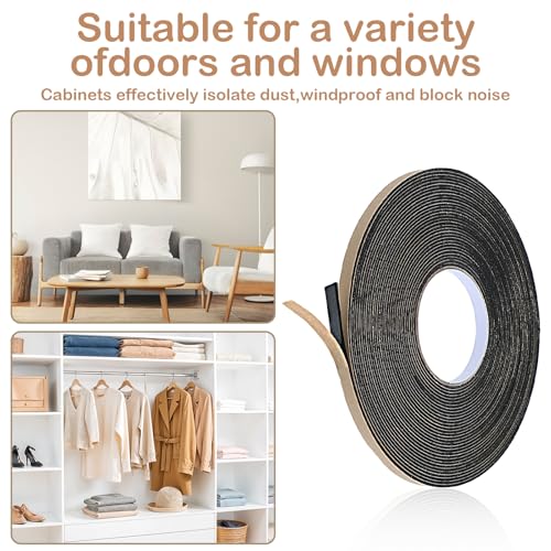 Image of Foam Tape Adhesive Rubber Strips, 49.2ft Rubber Strips with Adhesive Backing, Black PET Automotive Insulation Tape for Soundproofing and Sealing（0.39in Wide, 0.08in Thick