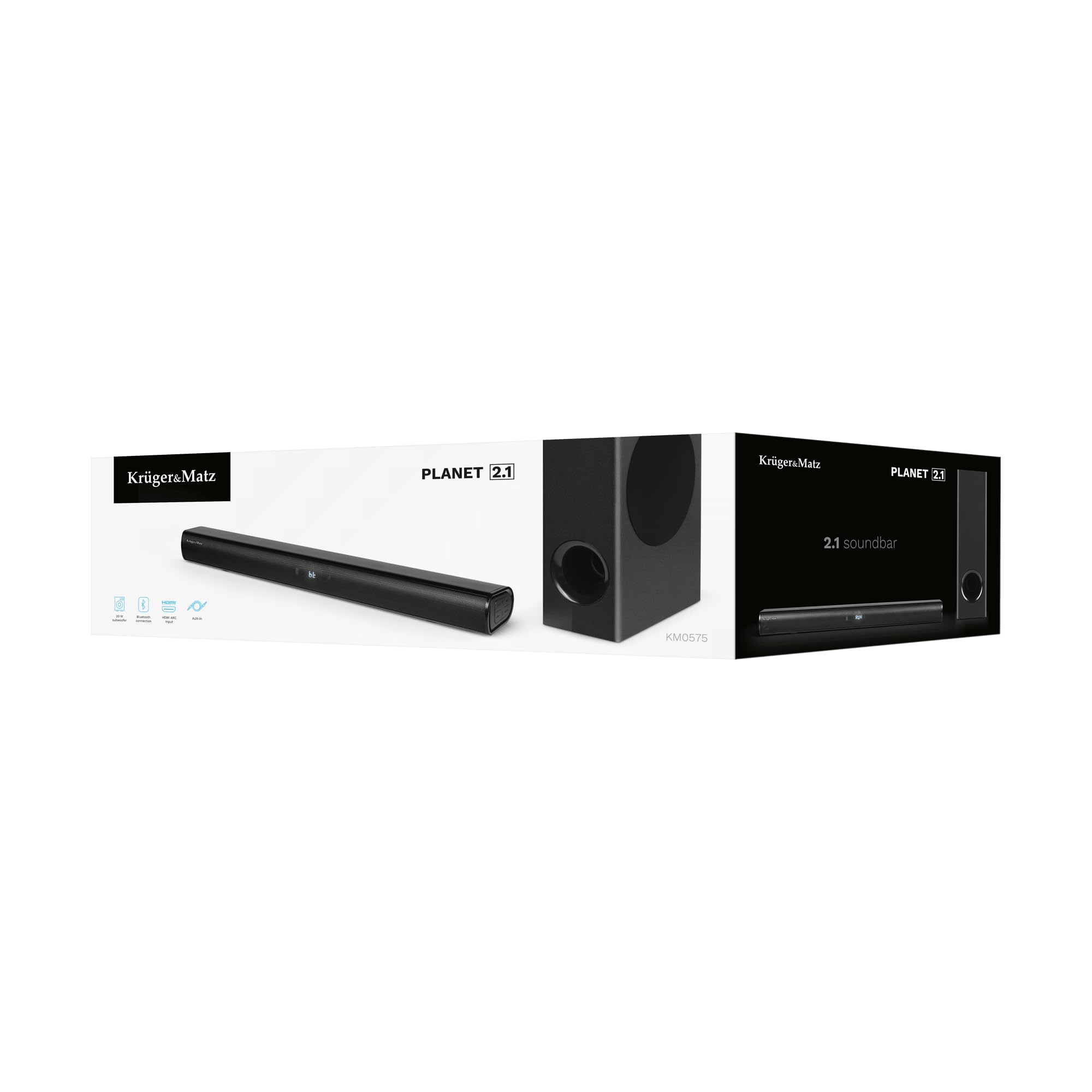 Kruger&Matz Soundbar Aktywny Planet 2.1 Głośniki 2x8 W Bluetooth 5.3 Subwoofer 4” 20 W KM0575