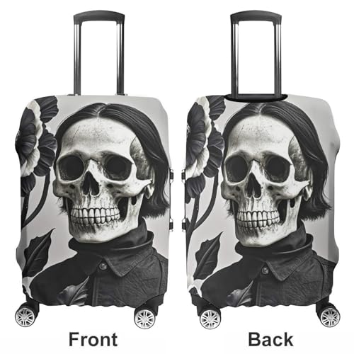 Black And White Flowers And Skull Printed Luggage Cover Protector, Fits 18-32 Inch Luggage3