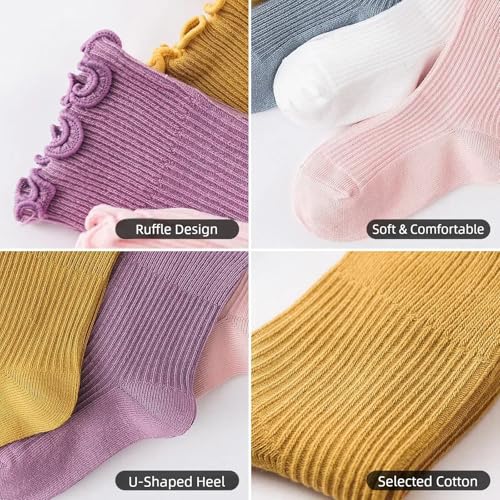 DEEKEY Baby Girls Socks Toddler Ruffle Socks Girls Frilly Lace Dress Socks Cotton Crew Socks2