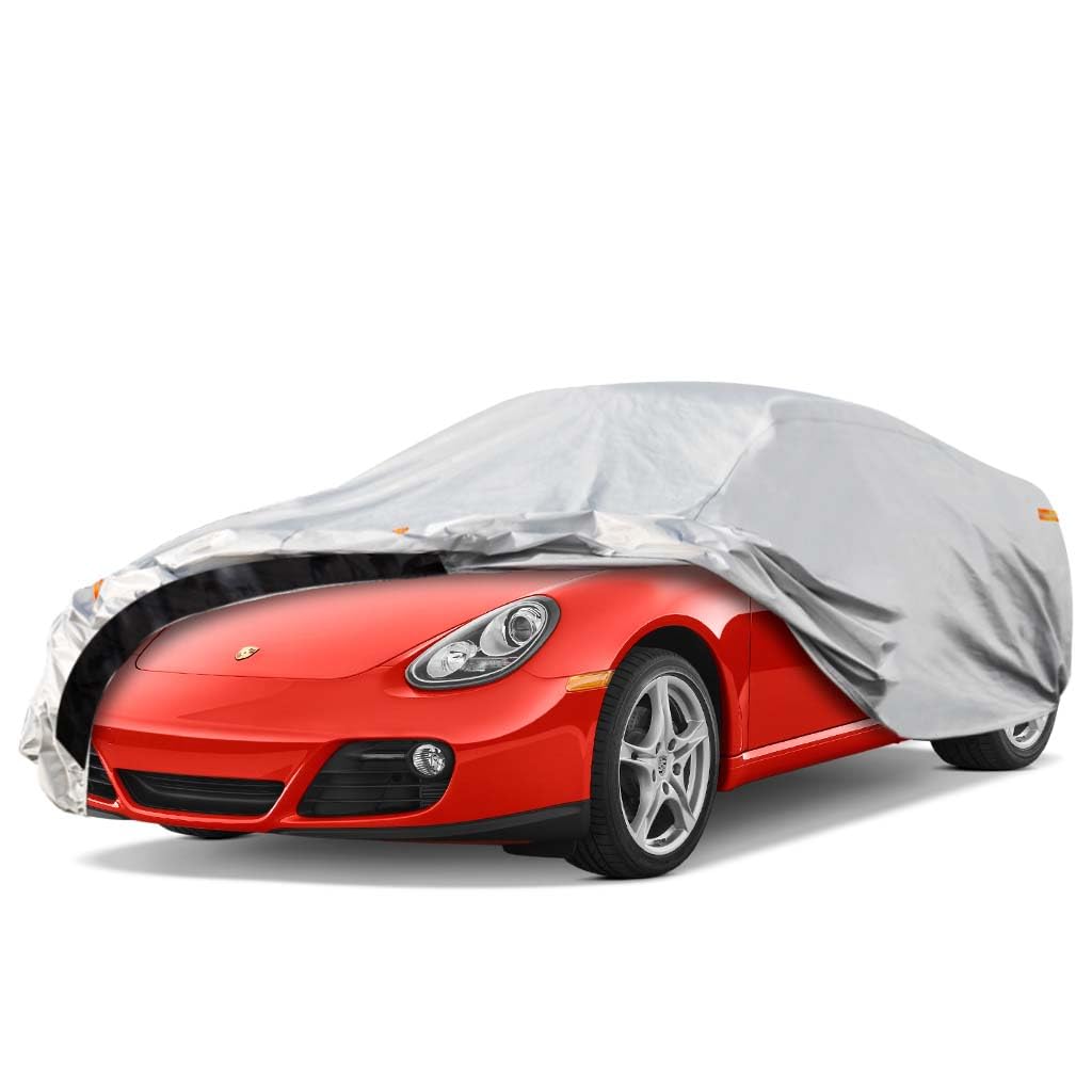 Photo 1 of GUNHYI 6 Layers Car Cover for Coupe Sports Waterproof All Weather, Heavy Duty Full Exterior Cover Suitable for Audi TT, BMW Z4, Nissan 370Z, Subaru BRZ, Porsche 718 Boxster etc (Coupe, up to 175 inch) Silver For Coupe/Sports length up to 175 inch