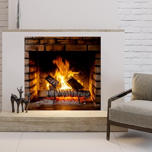 Fireplace Flame Wall Decal,Burning Firewoods Photography Backdrop Decor,Large Christmas Wall Decals,Peel and Stick Xmas Decal for Kids Children Family Camping Barbeques Party Decor (Fireplace Decal)