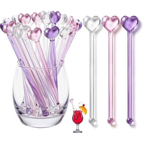 Qinyoung 18 Pcs Heart Glass Drink Stirrers for...