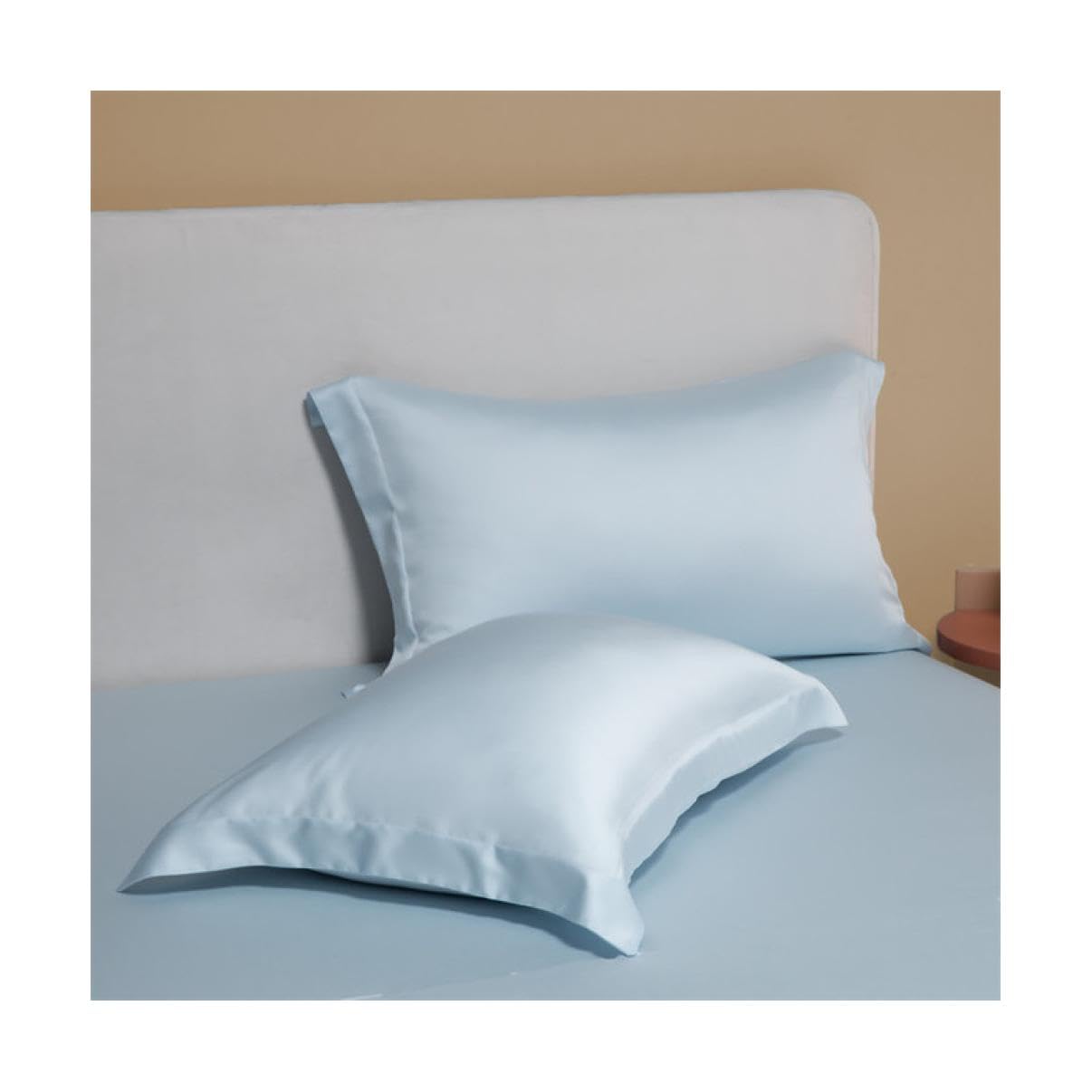 BIVVI Funda de Almohada Funda de Almohada de satén, Funda de Almohada de ala Ancha de Color sólido, Funda de Almohada Natural Pura, tamaño Queen King