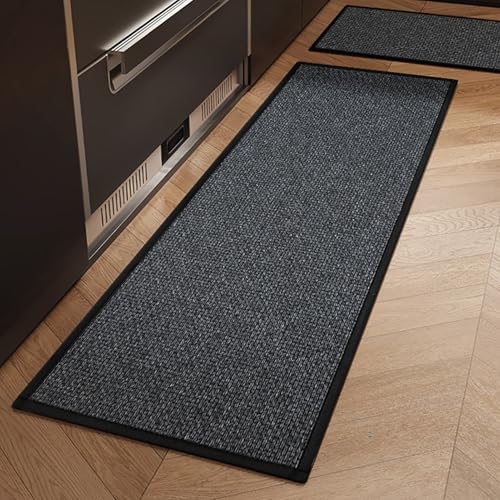 NEYTIIR Alfombra De Cocina Antideslizante Lavable, Camino De Mesa Tejido, Camino De Cocina Absorbente, Alfombra De Cama Moderna, Alfombra De Entrada Larga para Dormitorio(Gray,60X90CM+60X120CM)