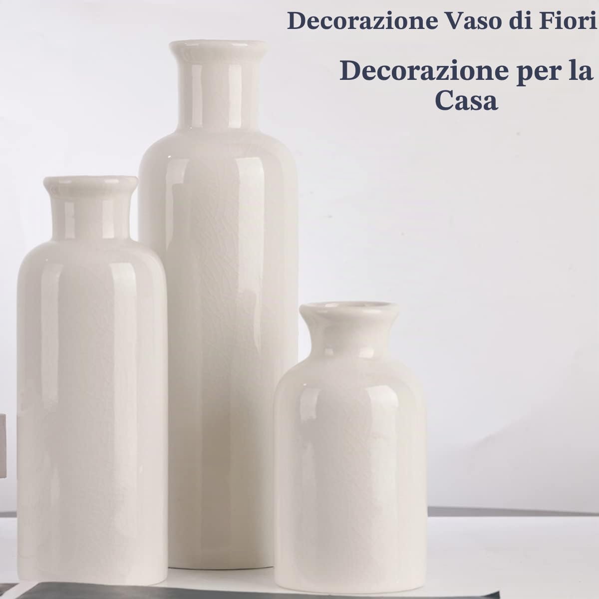 Set di 3 vasi in ceramica, casa colonica in ceramica bianca screpolata, piccoli vasi per decorazioni per la casa di campagna, soggiorno, tavolo da pranzo, caminetto e centrotavola per l'ingresso
