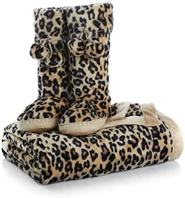 Concierge Collection Soft & Cozy Throw & Booties Set (Leopard)