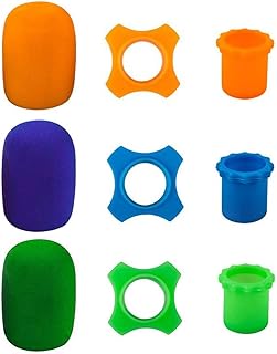 9 Pieces Handheld Microphone Protection, 3pcs Silicone Ring, 3pcs Bottom Rod Sleeve Holder, 3pcs Windscreen Foam Cover for KTV Device, Shakeproof & Anti-Rolling - Orange, Blue, Green