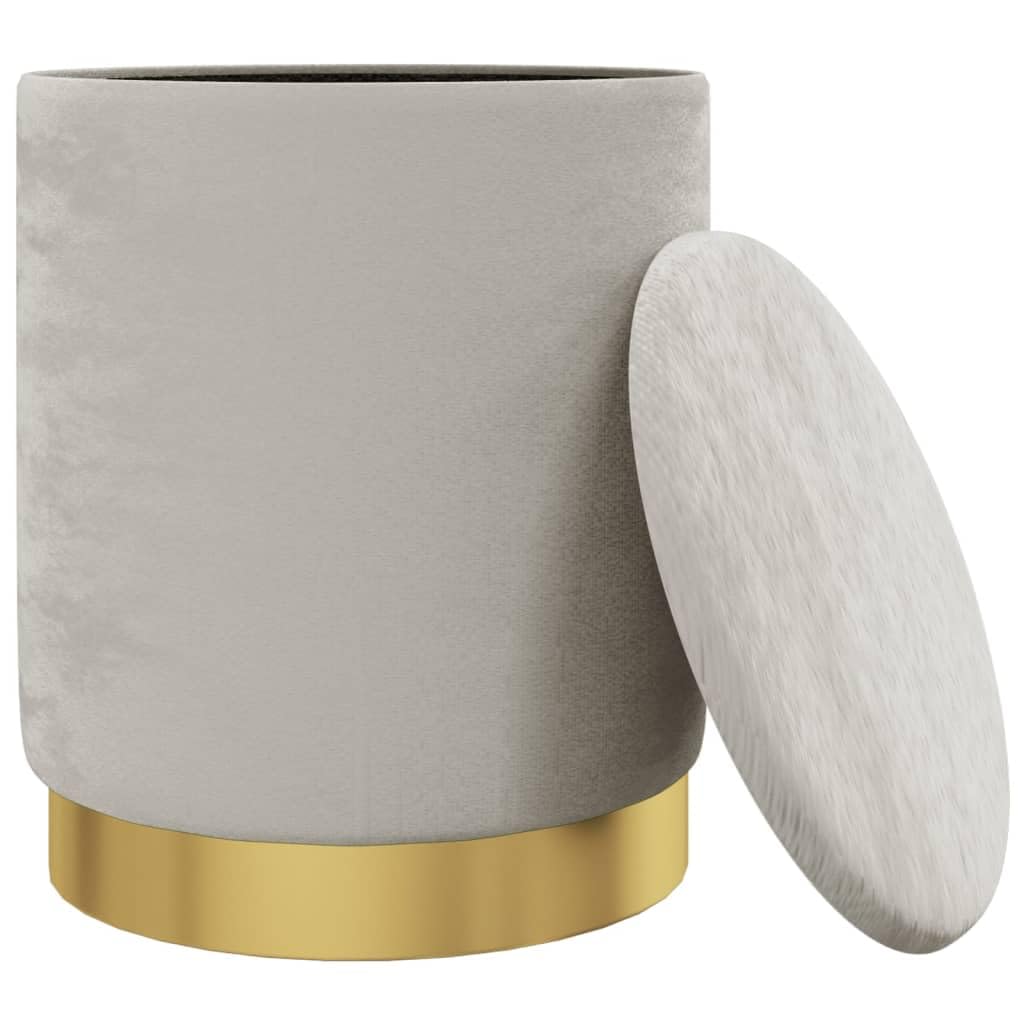 vidaXL Tabouret de Rangement Rond Pouf de Salon Repose-Pied de Salle de Séjour Tabouret de Couloir Chambre Maison Intérieur Gris Clair Velours 31 x 37 cm