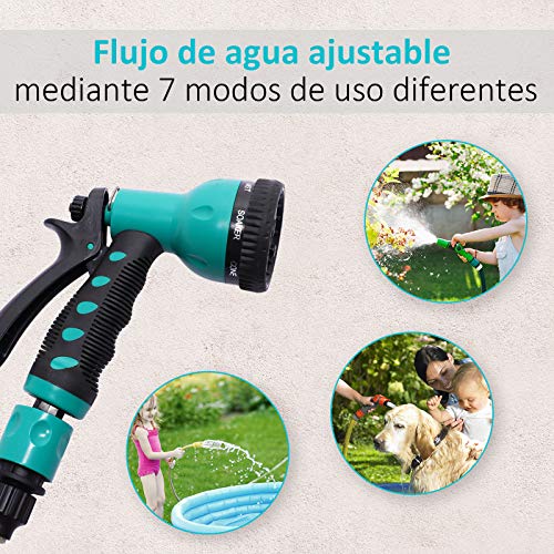 DURHAND Carrete para Manguera Retráctil 10m con 7 Modos de Riego Sistema de Enrollado Automático con Bloqueo Conector de 1m para Jardín Césped 28x14x34 cm Negro y Verde - imagen 4