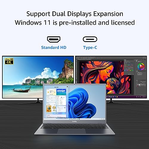 Image of Coolby 15.6inch Windows 11 Laptop, 16GB RAM /1TB NVMe SSD, 1920x1080 IPS Display, Intel N95 Quad Core Laptop Computer, Support 2.4G /5G Hz WiFi, BT, RJ45, Type-c PD 3.0 Charging