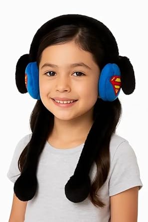 Trakoz Kids Winter superhero theme Earmuffs Classic and modern Design Red and Black Blue colour, Plush Ear stand with funny sound with cozy touch