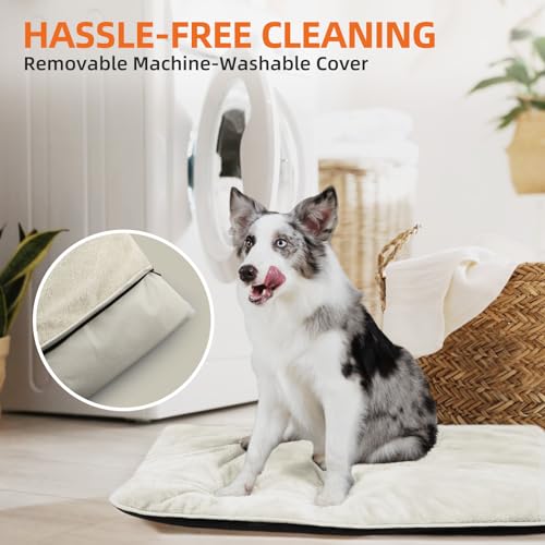 Mora Pets Dog Crate Mat Crate Pad Waterproof Dog Bed with Removable Washable Cover Anti-Slip Bottom Self Warming Memory Foam Pet Sleeping Mattress for Large Medium Small Dogs Beige 24 inch - Image 3