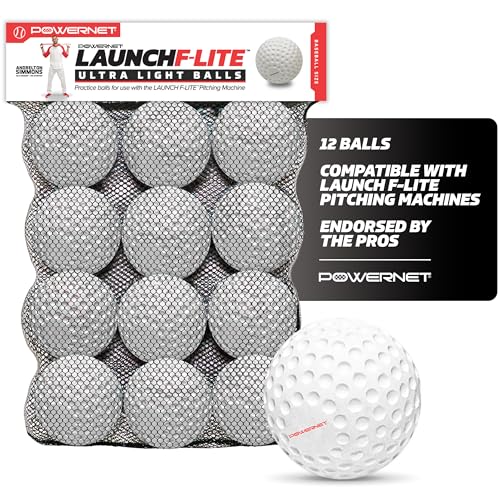 PowerNet Launch F-lite Ultra Light Dimpled Practice Balls for Pitching Machine, Pitching Machine Baseballs 12 Pack (Baseball)