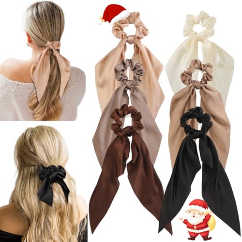 6 PCS Bow Silk Scrunchies, Hair Ties with Bows, Hair Scrunchies for Women Girls, Knotted Bows Silk Hair Ties, Satin Hair Ribbon Elastic Hair Tie, Christmas Gifts