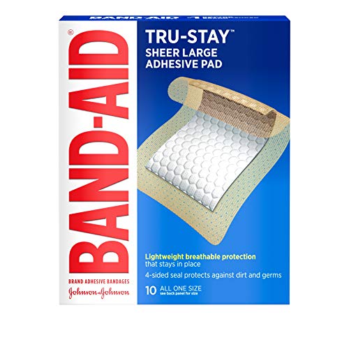 Band-Aid Brand Tru-Stay Adhesive Pads, Large Sterile Bandages for Wound Care and Protection, Large Size, 10 ct ( Pack of 5)