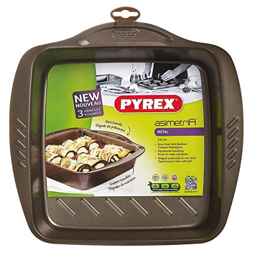 Pyrex Fuente Cuadrada 24X24Cm Asimetria, Acero, Marrón, 1.71 cm