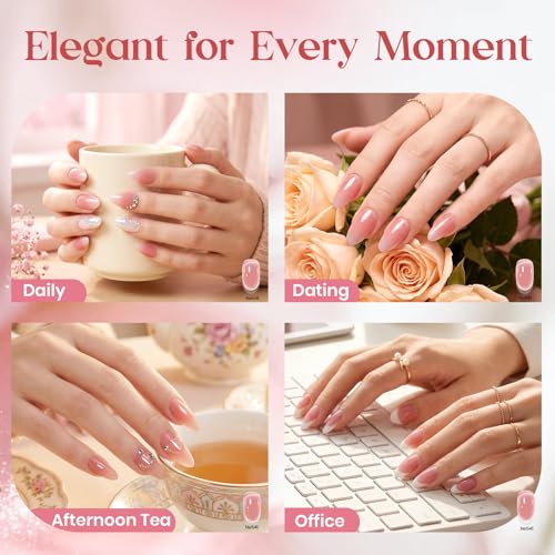 Image of Beetles Nude Pink Gel Nail Polish - Rose Tulle 15ML Sheer Jelly Nude Pink Gel Polish Translucent Neutral Nail Concealer Base Color Soak Off UV LED French Nail Art Salon DIY Manicure Gift
