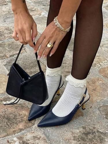 Image of Coutgo Womens Slingback Kitten Heels Closed Pointed Toe Pumps Buckle Strap Wedding Party Dress Shoes