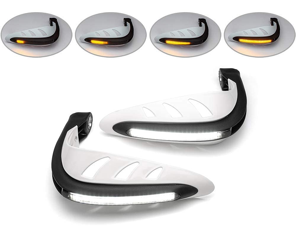 Motorcycle Handguards with LED Turn Signals & Daytime Running Lights - WHITE - DRL Adventure Bike Street Bike Quad Trike
