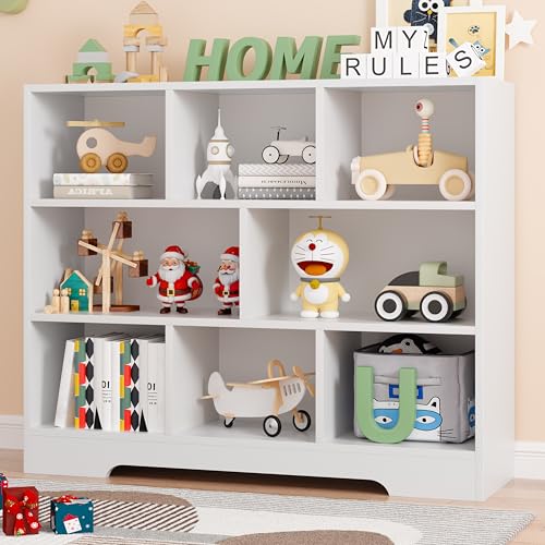 Image of HDDDZSW Book Shelf, 8 Cubes Storage Organizer, 3-Tier Open Shelf Wooden Bookcase, Freestanding White Bookshelf Cube Shelf for Bedroom, Living Room