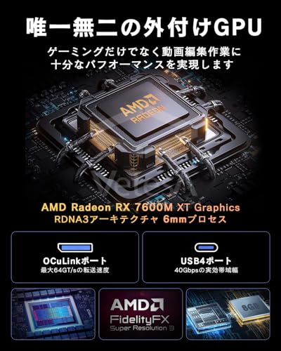 VETESA 外付けeGPU AMD Navi33 RX 7600M-XT内蔵/8GB DDR6 OCulink USB4対応 Thunderbolt3/4接続 【ノートPCをゲーミングPC化する】 (2024)